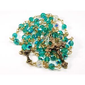 Handmade Five Decade Rosary, Unbreakable Rosary, Fire Polished Beads